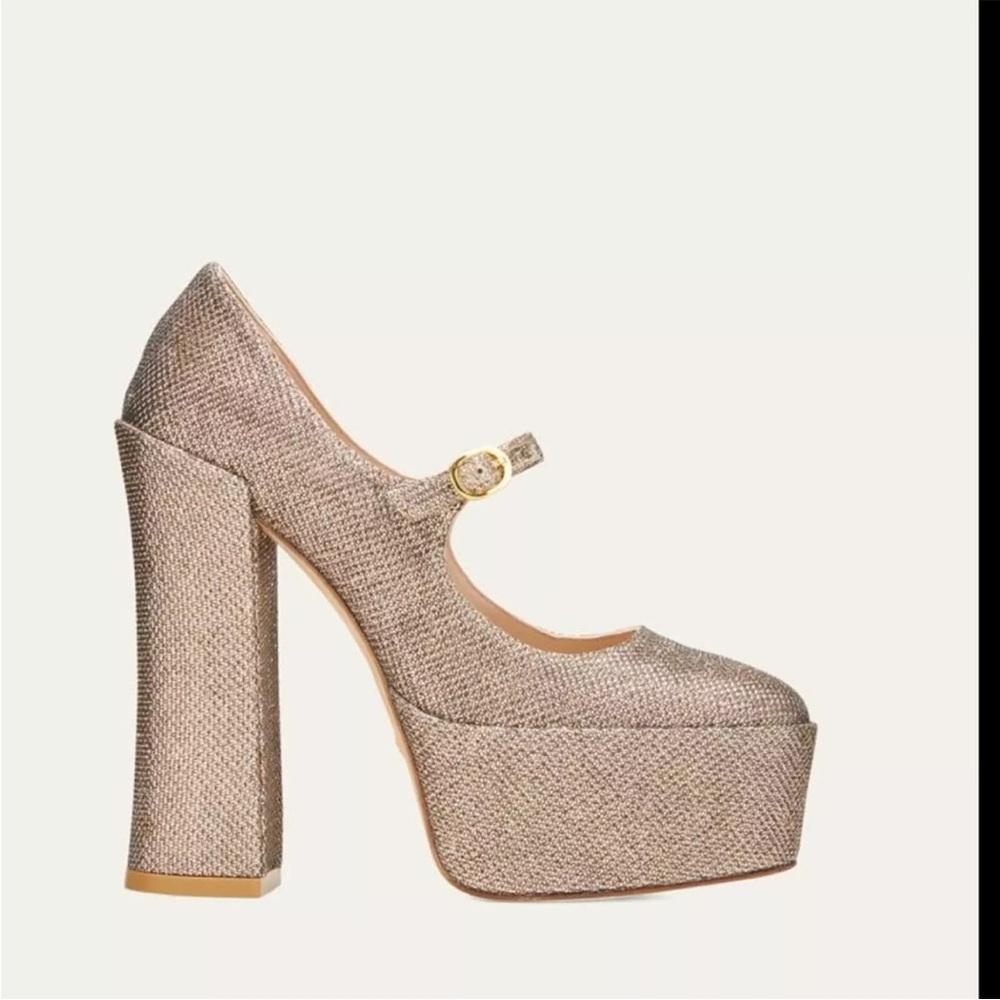 Stuart Weitzman metallic gold platform pump Mary Jane’s 7.5